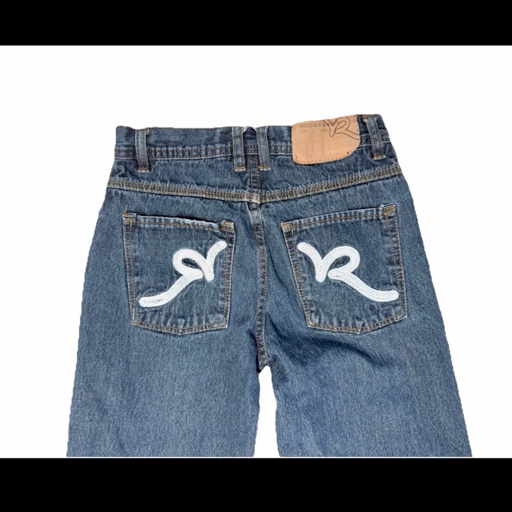 Rocawear Y2K Wide Leg Jeans Kids Size 10 Dark Wash Logo Denim - Picture 3 of 5